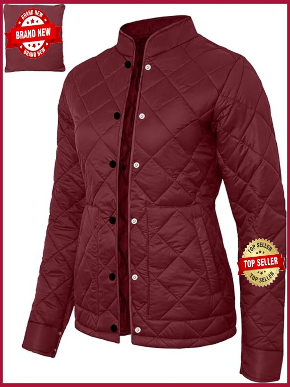 Lightweight Quilted Puffer Jacket with Hood, Packable Winter Coat